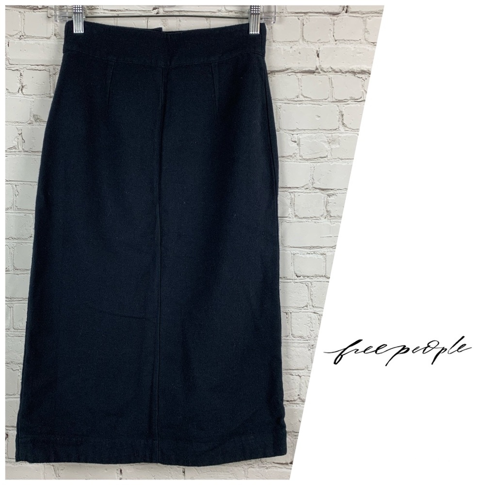 Free People Long Blue Front Zip Cotton Skirt
